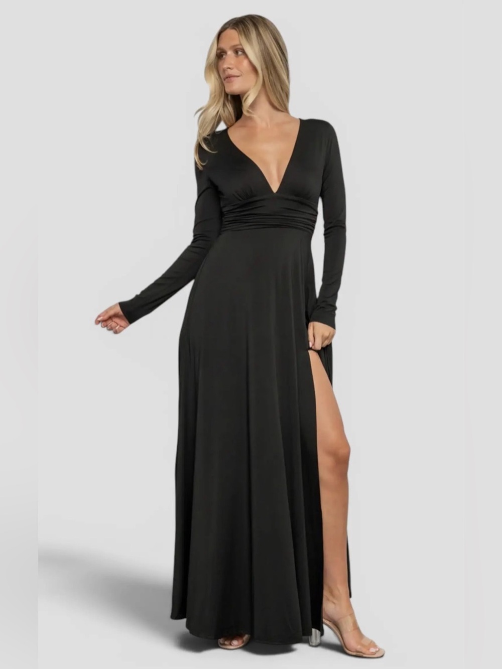 Baltic Born Black Arianna V-Neck Long Sleeve Maxi Jersey Dress Plus Size 2X